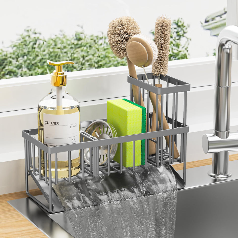 Cisily sink caddy with high brush holder keeps brushes organized and within reach