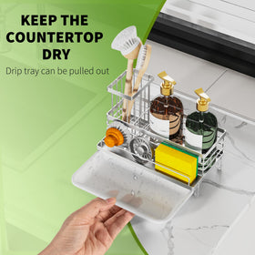 Cisily stainless steel sponge holder with large footprint fits bottles.