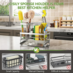 Cisily sponge holder provides compact storage for quick sponge access.