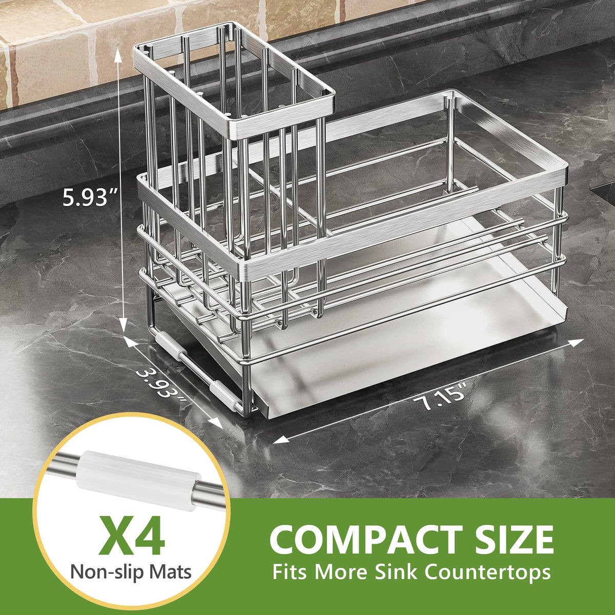 Cisily stainless steel caddy resists humidity for long-lasting use.