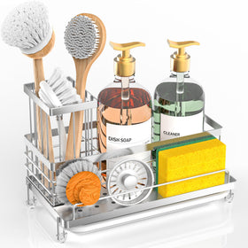 Cisily sink caddy with upgraded brush rack height for extra storage.