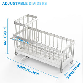Cisily silver sink organizer with towel rack adds a handy drying space.