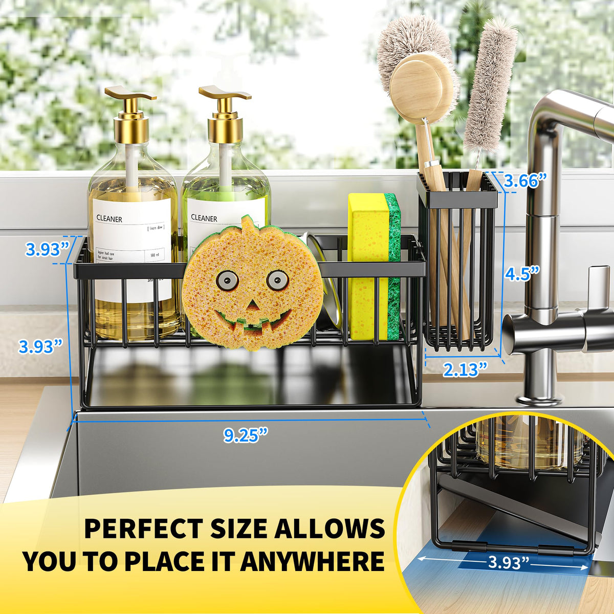 Cisily sponge holder for sink saves counter space and reduces clutter.