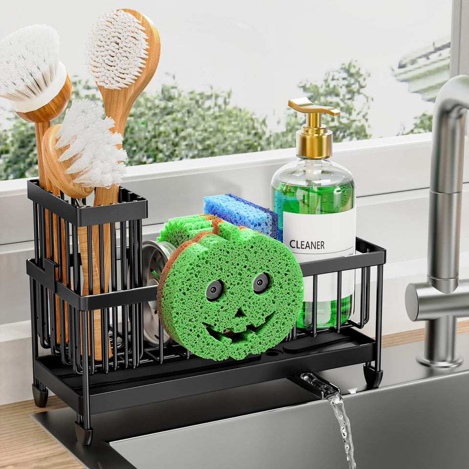 Cisily sponge holder with rotatable spout keeps counter dry and neat