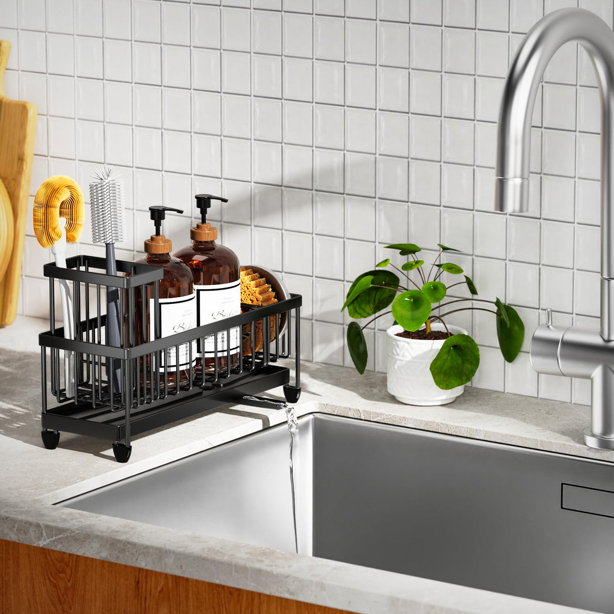 Cisily no-installation sponge holder simply sits on the counter