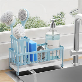 Cisily sponge holder with rotatable spout keeps counters dry and tidy