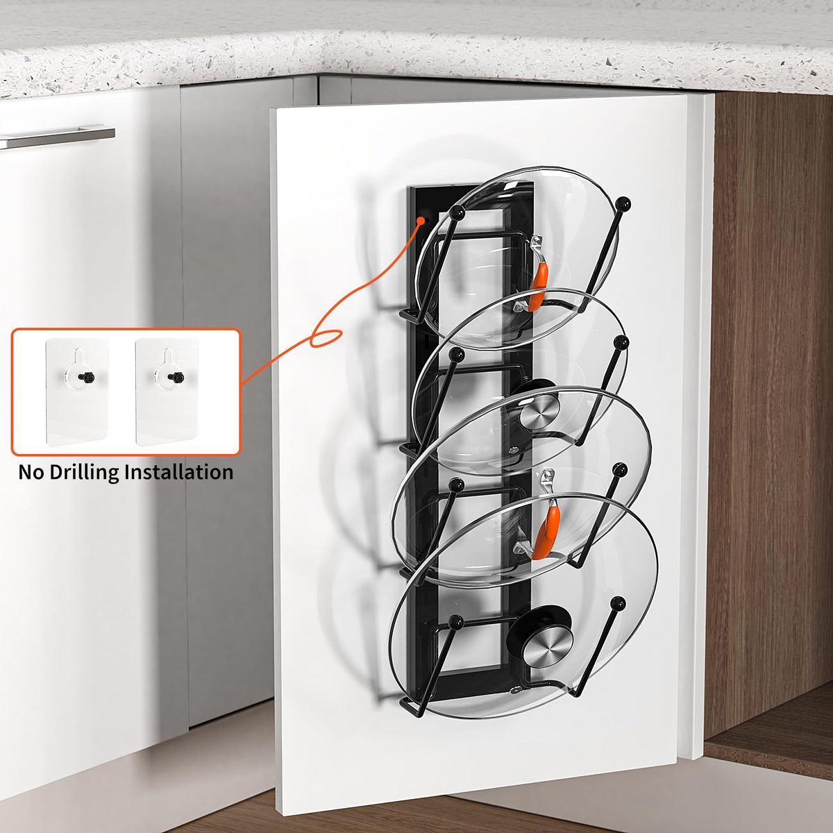 Cisily W-shaped slots guard lids while accommodating circular and elongated handles