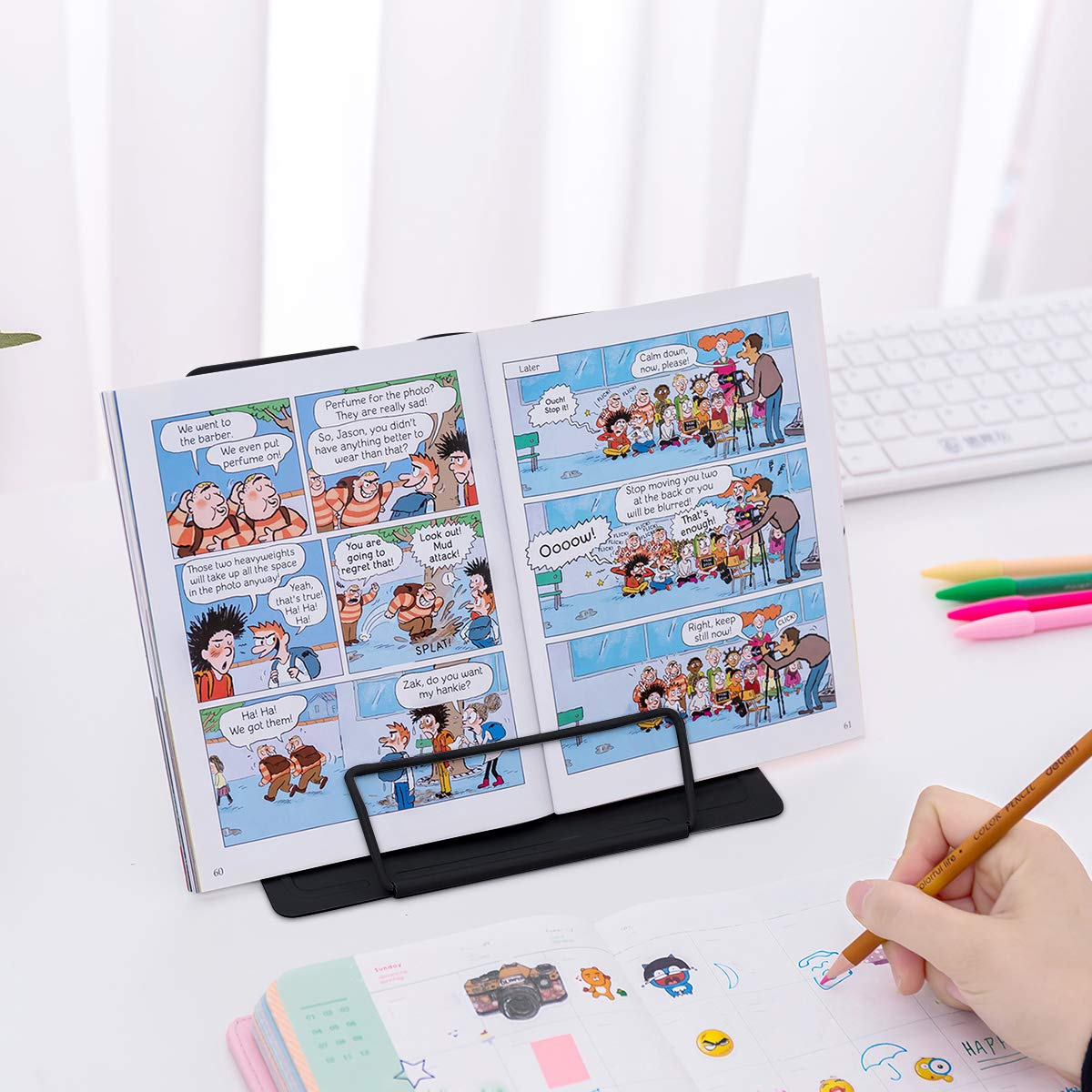 Citmage desk book stand compact size fits on any desk surface.