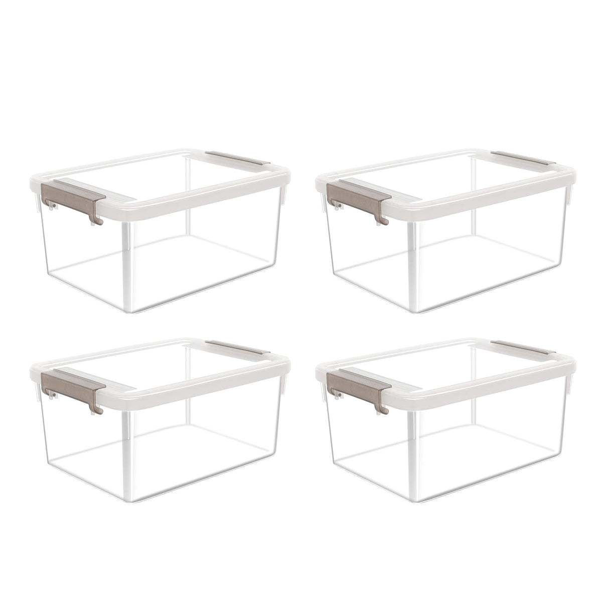 Citylife four-pack small storage bins with lids, clear to quickly identify contents.
