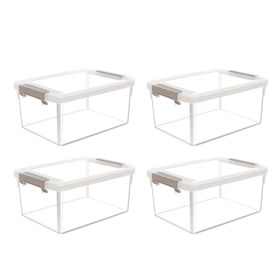 Citylife four-pack small storage bins with lids, clear to quickly identify contents.