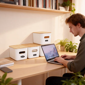 Citylife 10x7x5.8 inch bins fit cabinets and desks neatly.