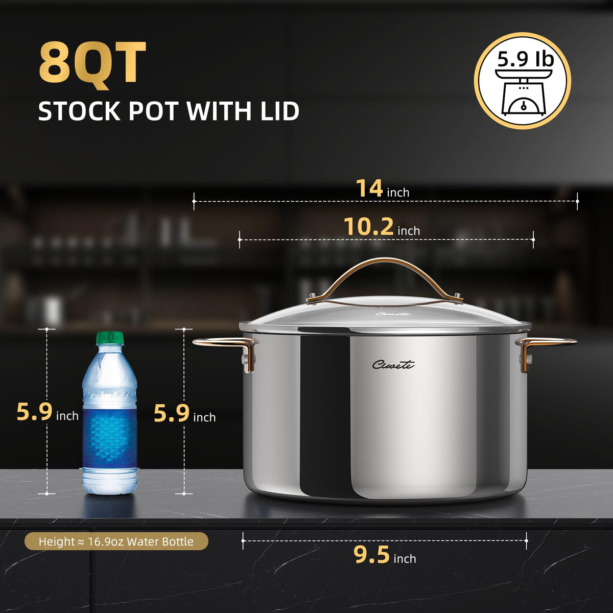 Ciwete seamless tri-ply base stock pot shows even heating