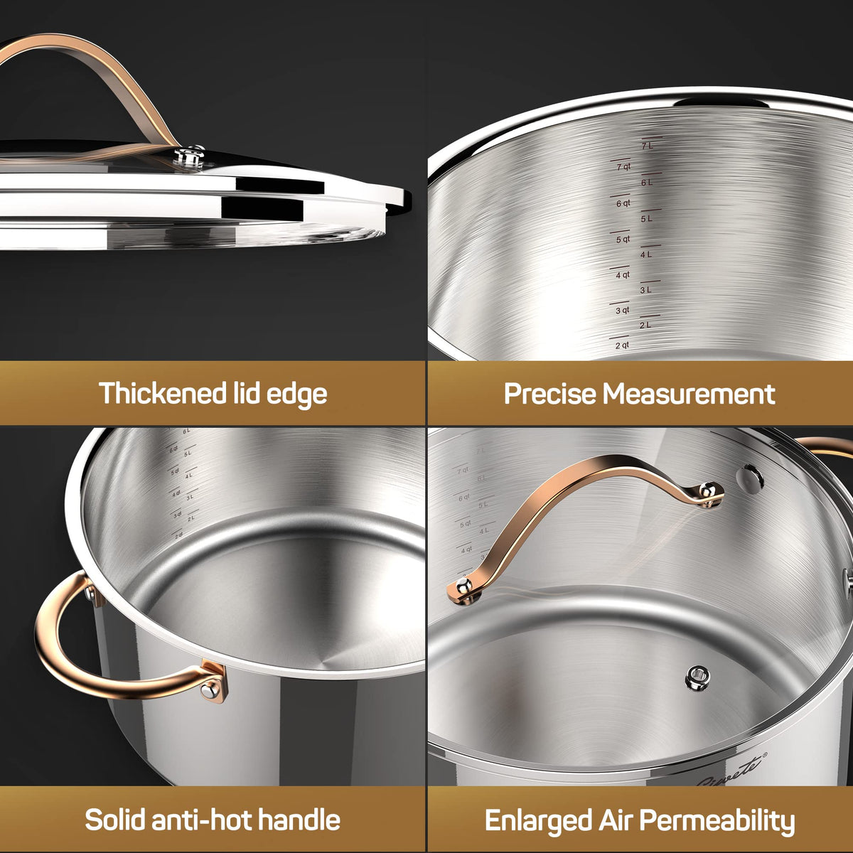 Ciwete tempered glass lid with steam vent for monitoring without heat loss.