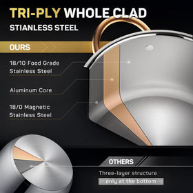 Ciwete tri-ply stainless steel construction highlights durable bonding.