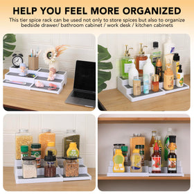 CiWiVOKi 3-tier expandable rack fits pantries and cabinets for versatile storage.
