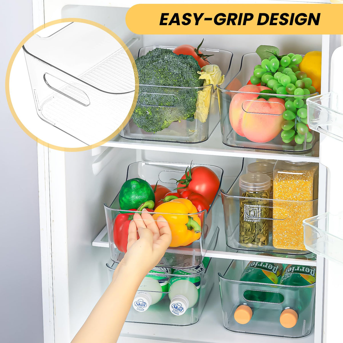CiWiVOKi bins with handles make sliding between shelves effortless