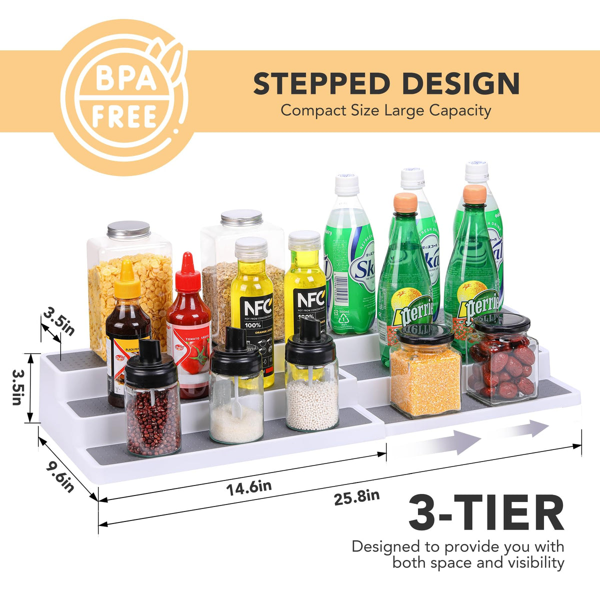 CiWiVOKi extendable spice rack with extended width for cabinet fit