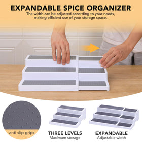 CiWiVOKi stepped shelves keep spices visible and within reach.