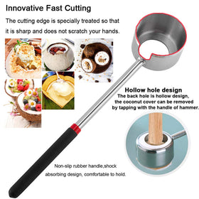 CJFocus coconut opener set mallet closeup highlights durable rubber head and wooden handle