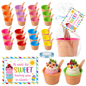 CJiangpo 24-pack ice cream bowls with spoons for classrooms and parties, reusable and kid-friendly.