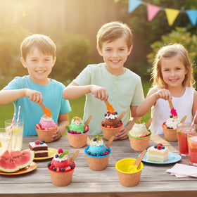 CJiangpo durable plastic bowls and spoons ideal for ice cream parties and summer events.