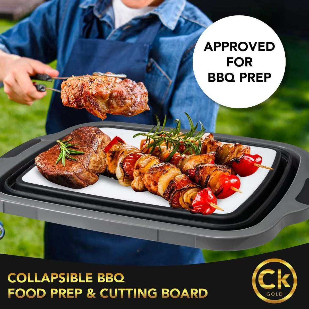 CK GOLD tub with integrated cutting board lid ready for on-the-go prep