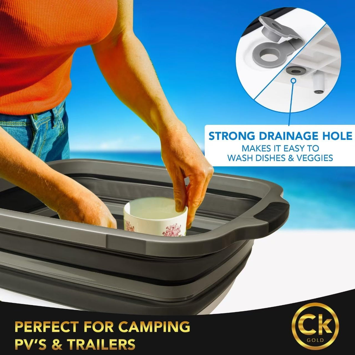 CK GOLD tub fully expanded offers ample 19x14x4.5 inch capacity for ingredients