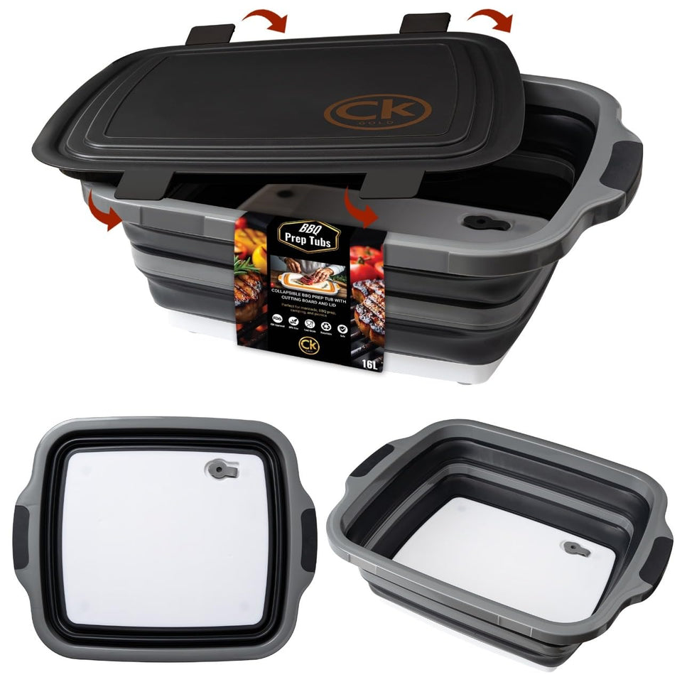 CK GOLD New XL collapsible BBQ prep tub with lid for mess-free outdoor grilling
