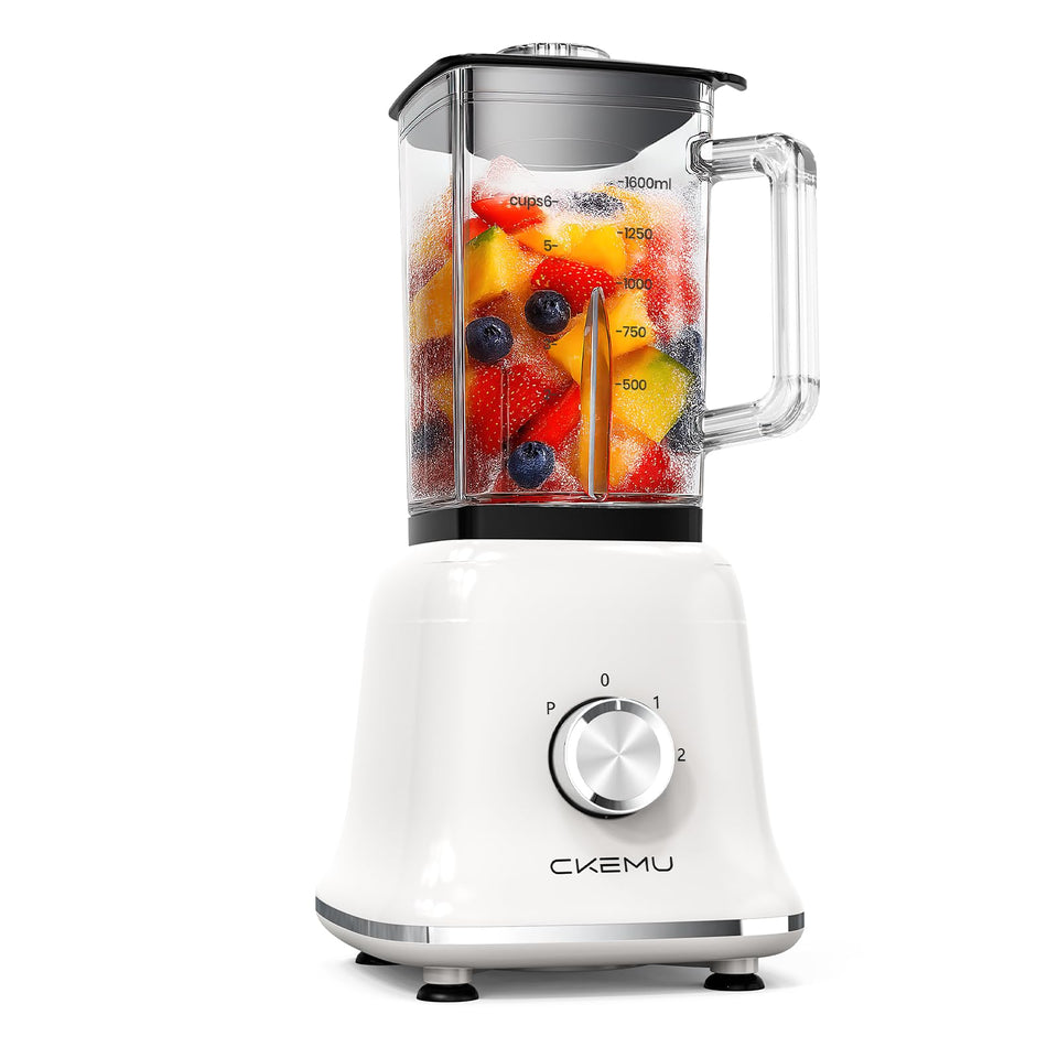 CKemu professional blender with glass jar shows 6-cup capacity for family blends