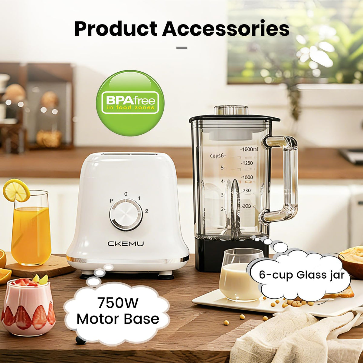 CKemu blender with ice-crushing blades for frozen drinks