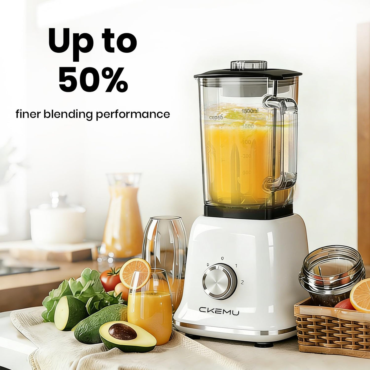 CKemu white base blender highlighting durable finish