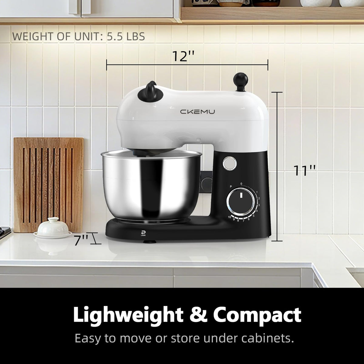 CKEMU Panda stand mixer powered by a reliable 300W motor for steady mixing.