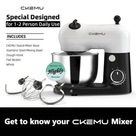 CKEMU stand mixer showcasing its compact footprint for tight spaces.