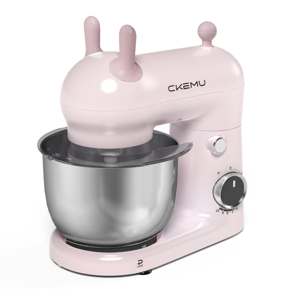 CKEMU stand mixer pink front view highlights compact design for small kitchens.