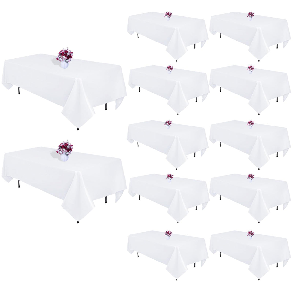CKIKU 12-pack white rectangular tablecloth 60x102 in for wedding tables