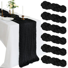CKIKU 6-pack 10ft black cheesecloth table runner setup for wedding and party decor