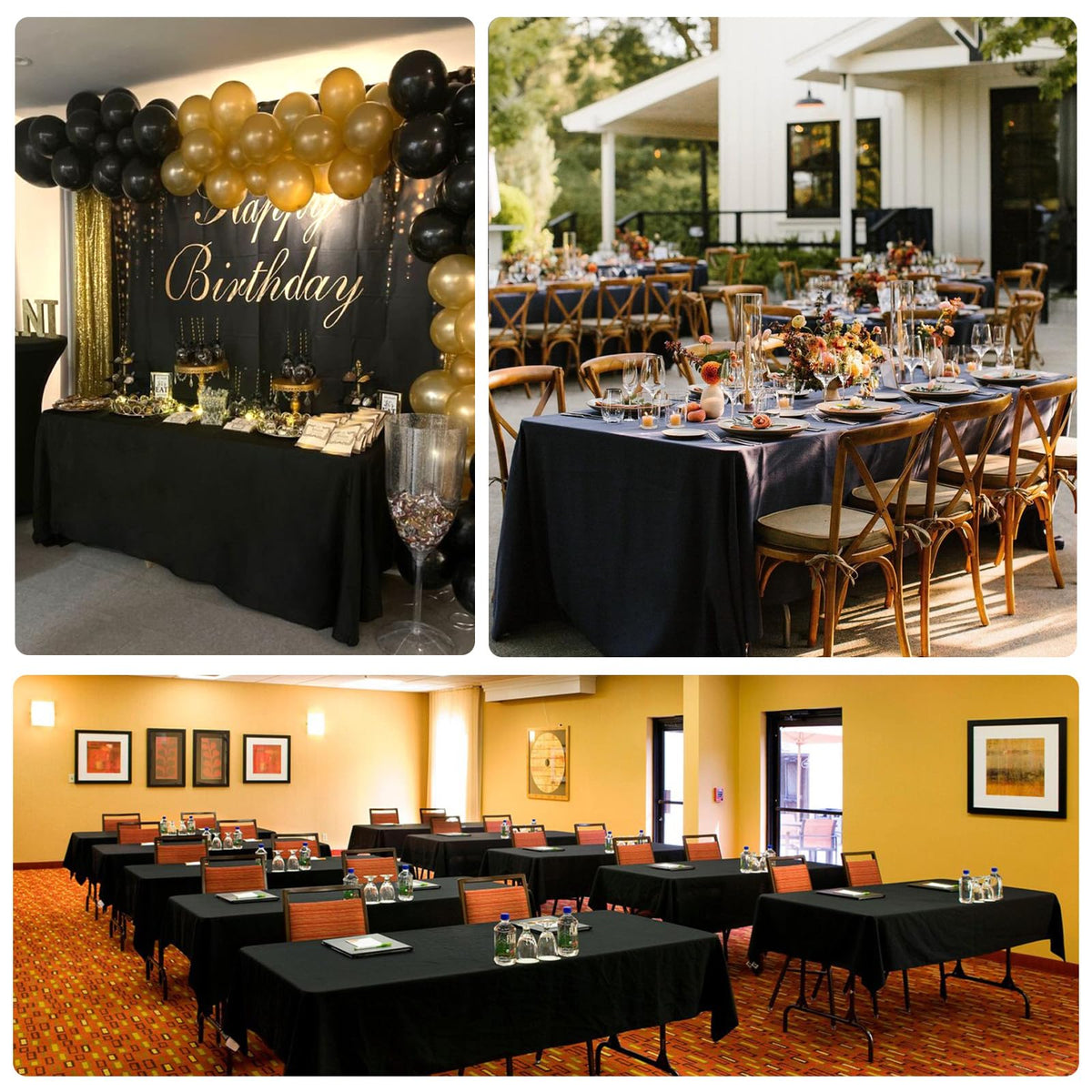 CKIKU 60x126 inch tablecloth draping neatly on an 8-foot rectangle table