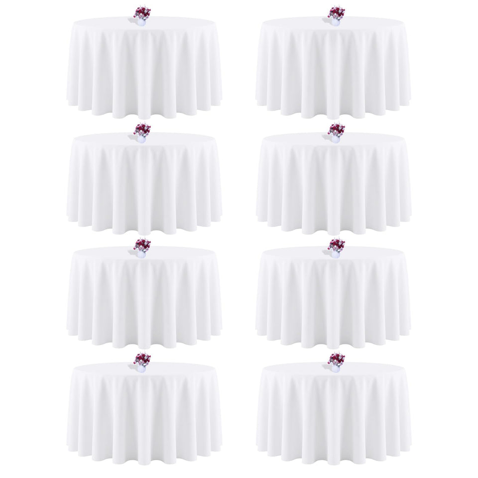 CKIKU 8-pack 90-inch round tablecloth, white, ready for events and economical