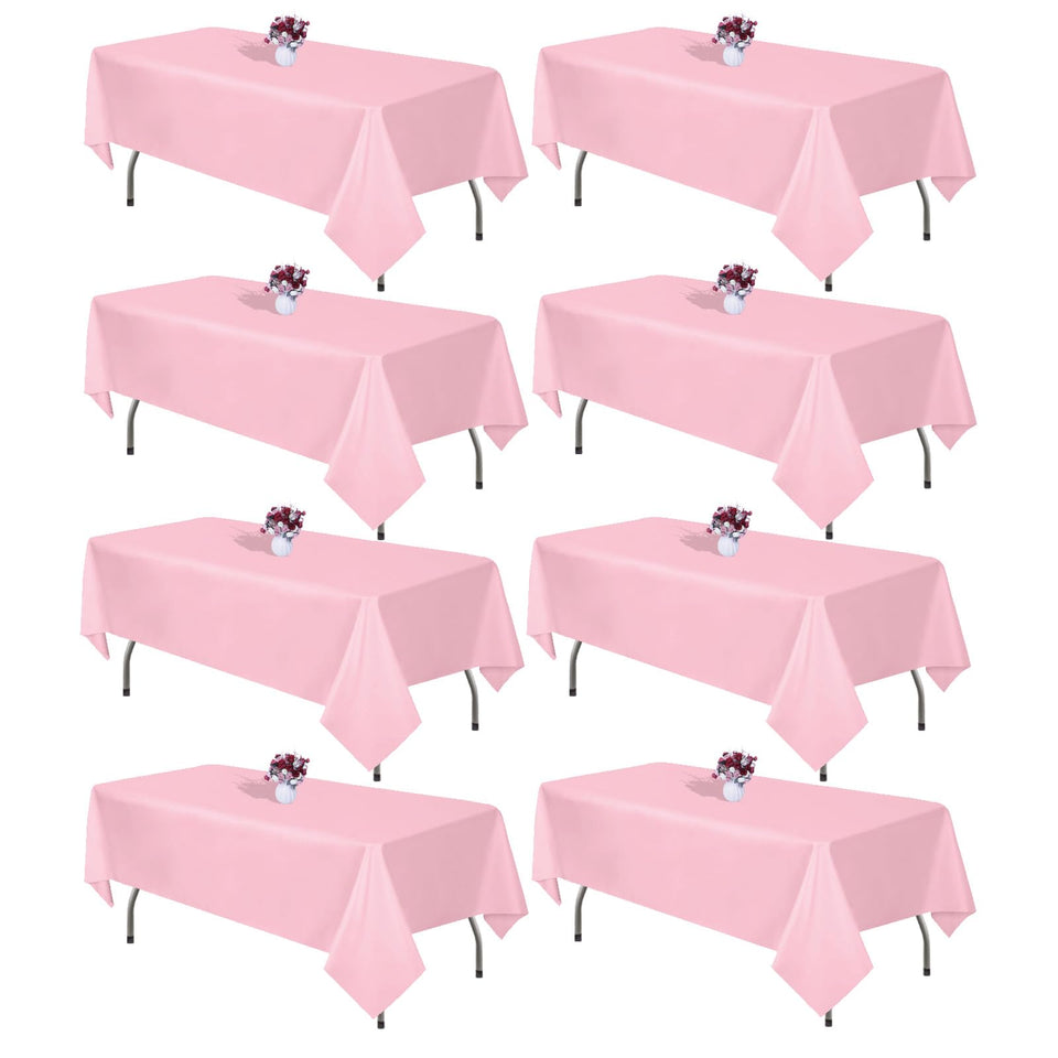 CKIKU 8-pack pink tablecloth for 60x102 inch rectangles with soft drape.
