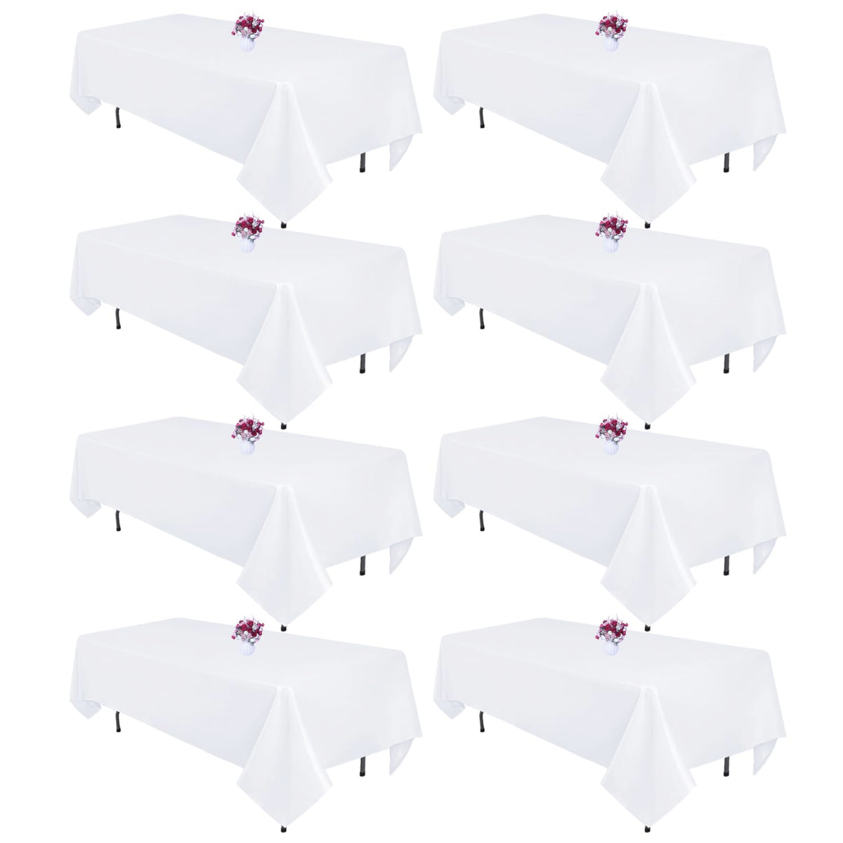 CKIKU 8-pack white rectangle tablecloth texture close-up highlighting durability.
