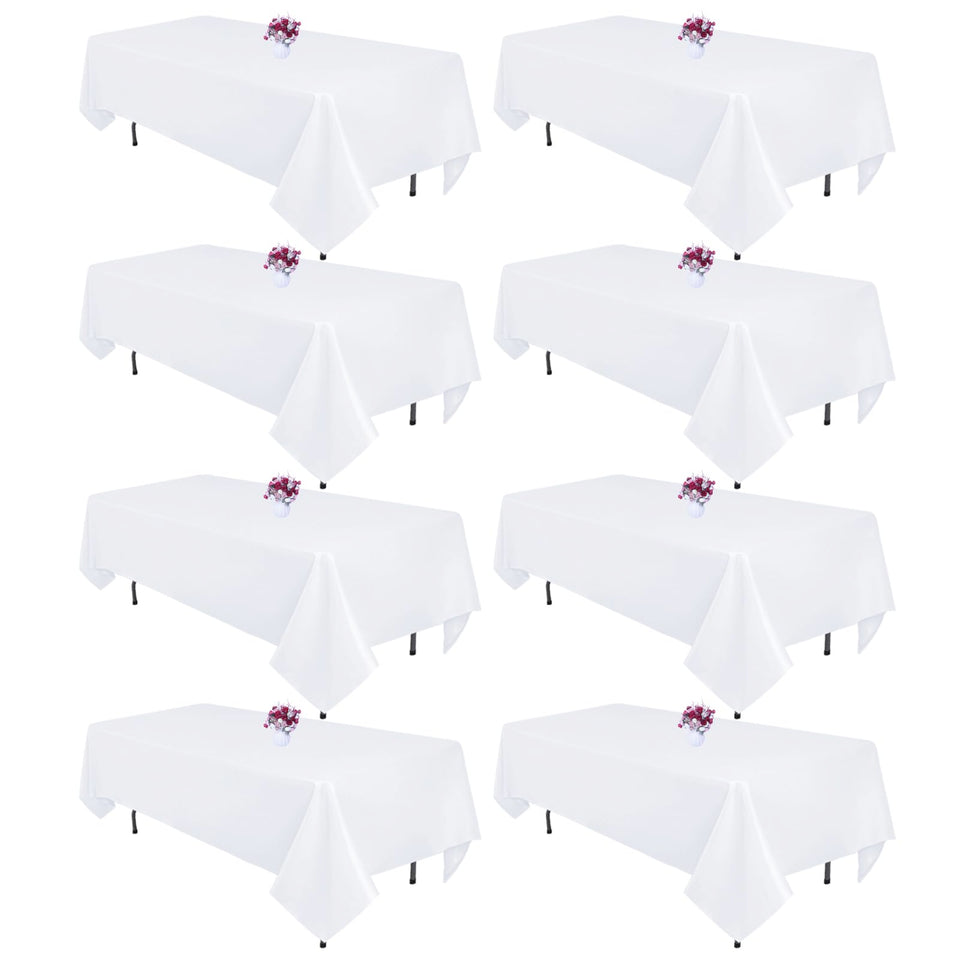 CKIKU 8-pack white tablecloth 60x102 inch for bulk, economical table cover.