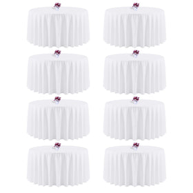 CKIKU 8-pack 120-inch white round tablecloths ready for event setup