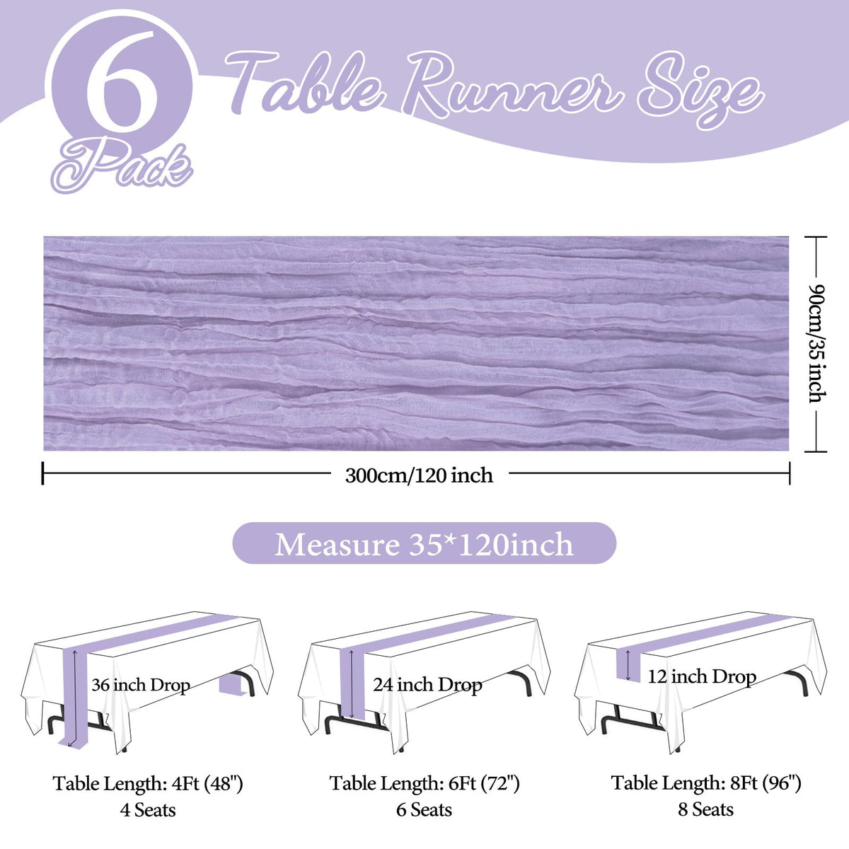 CKIKU boho gauze table runner in lavender adds texture to weddings.