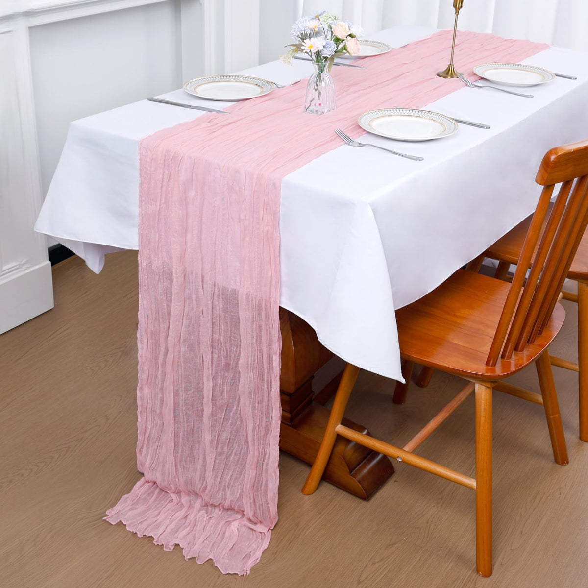 CKIKU bridal shower pink table runner adding elegant styling