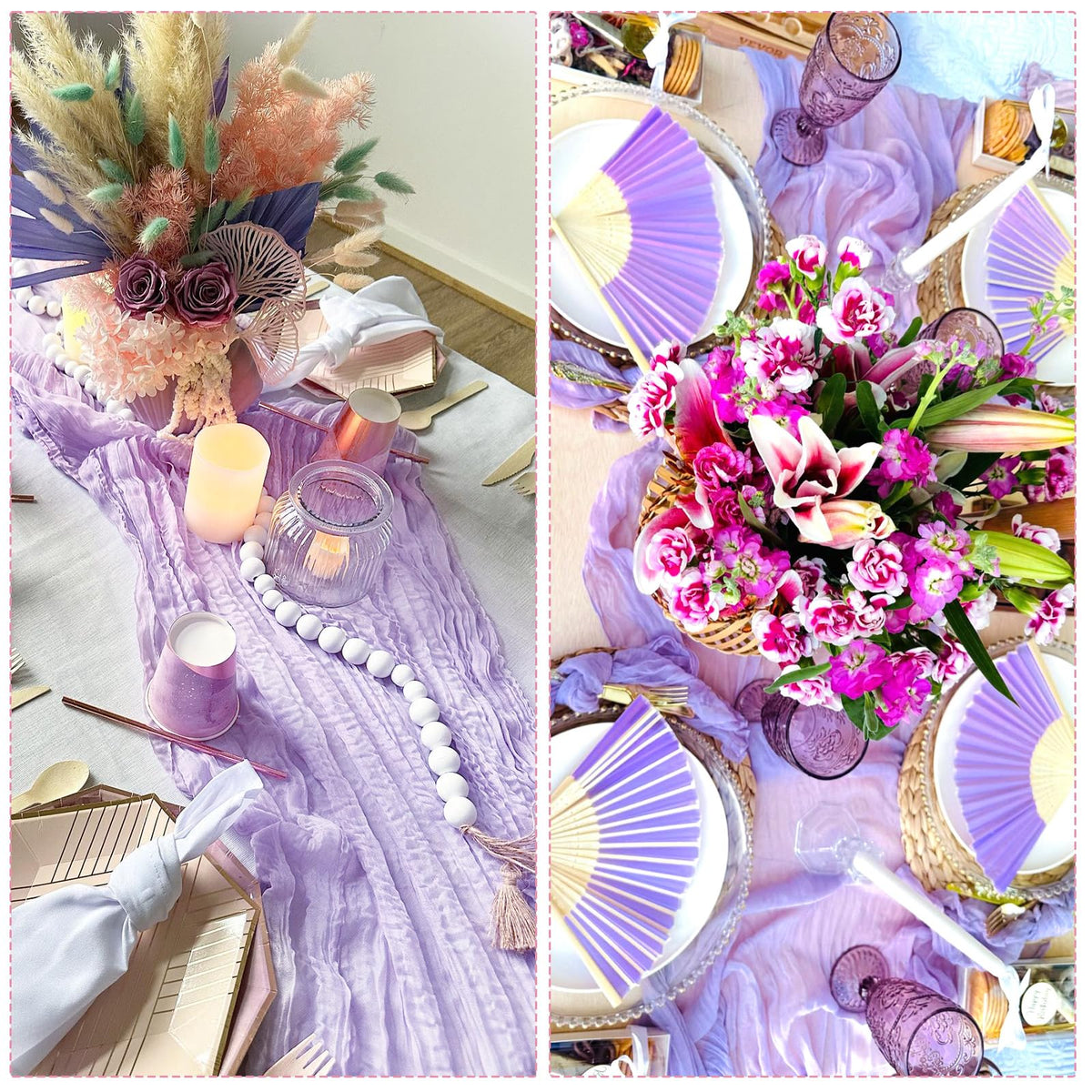CKIKU machine-washable cheesecloth table runner for easy care.