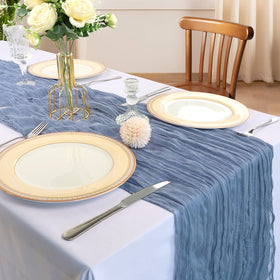 CKIKU dusty blue boho table cover close-up highlighting gauze texture