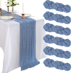 CKIKU dusty blue cheesecloth table runner drape for elegant tablescape