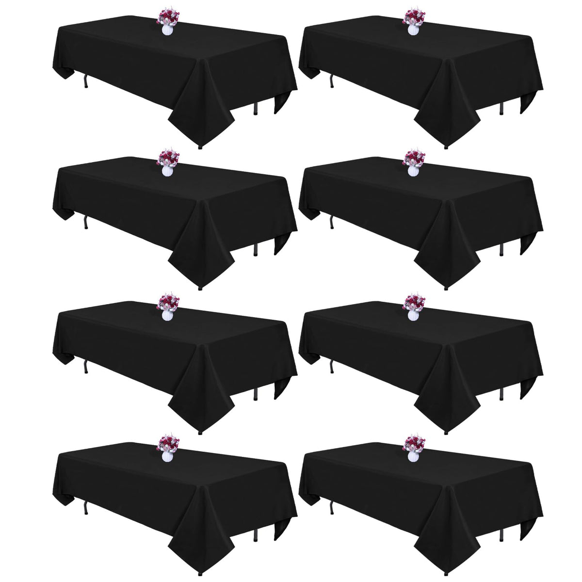 CKIKU eight-pack black tablecloth drapes a 60x102 inch table