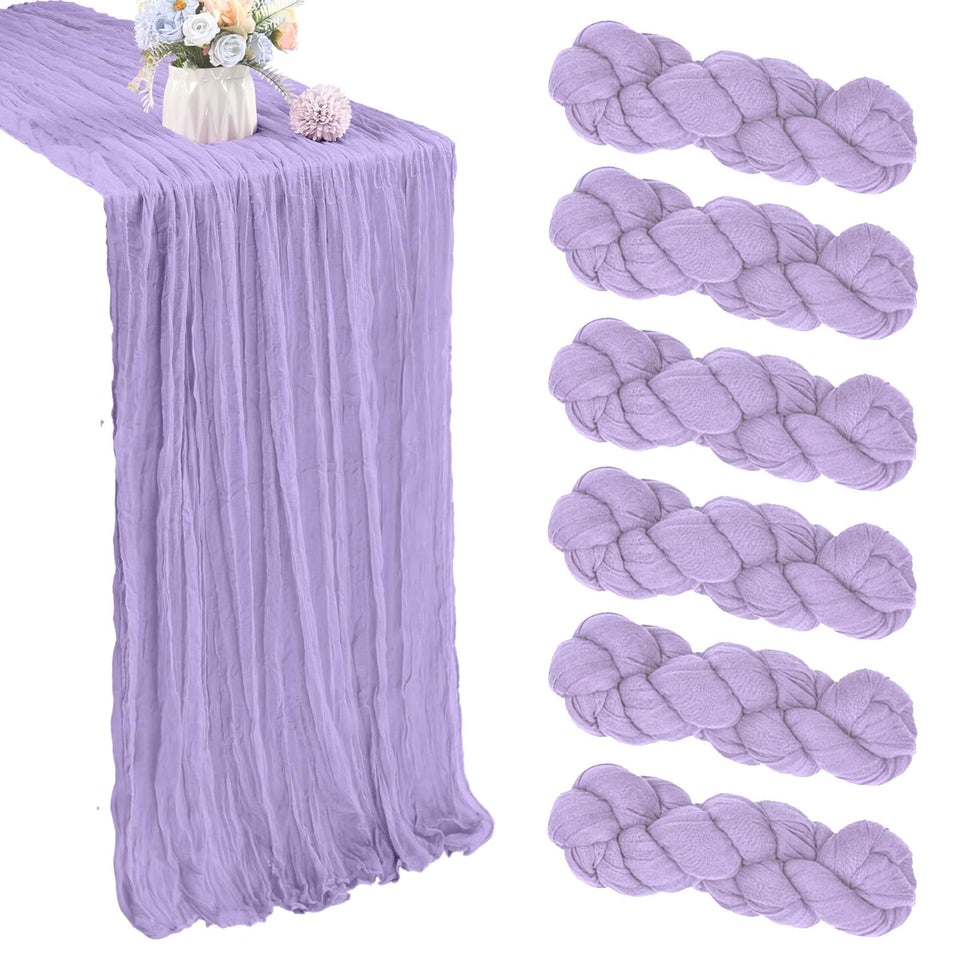 CKIKU lavender cheesecloth table runner for elegant spring decor.