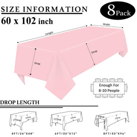 CKIKU pink tablecloth visual guide showing drop length for rectangular tables.